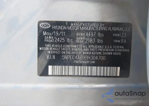 2011 Hyundai Sonata Limited 2.0T from USA, damaged, VIN 5NPEC4AB9BH304700